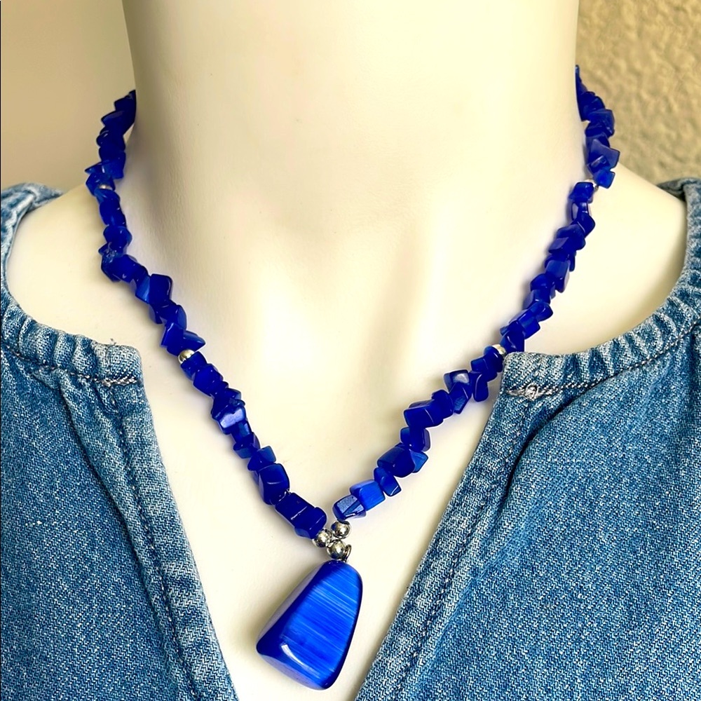 Blue Beaded Necklace with Pendant